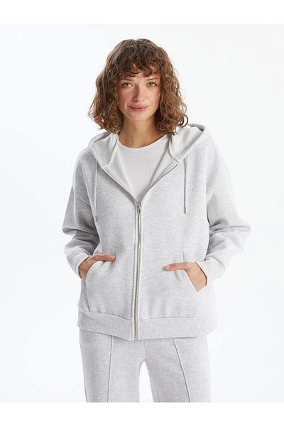 LC Waikiki Lc Waiki Vision Gray Hooded Oversize Women's Thick Zippered Sweatshirt