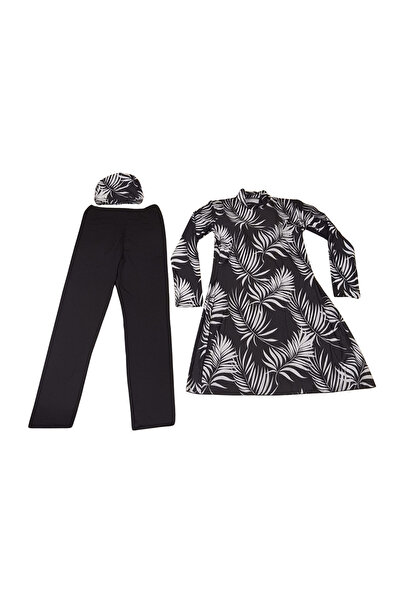 Glowzia Yaprak Desenli Kadın Tesettür Mayo Boneli