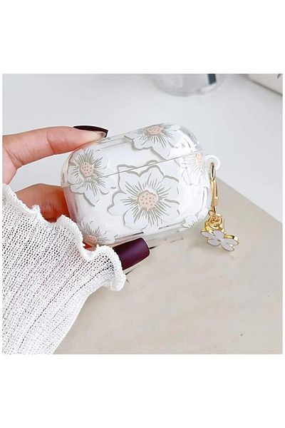 Zebana سماعات Airpods من السيليكون الشفاف بنمط زهرة 4. حافظة الجيل (تشمل الملحقات) باللون الأبيض