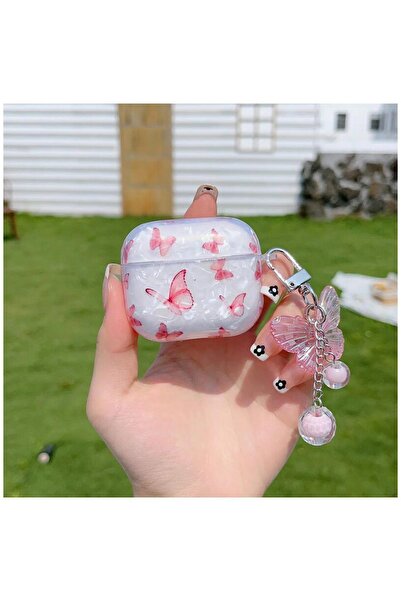 Zebana ZB-AP7 Airpods 4. Nesil Kelebek Desenli Şeffaf Silikon Kılıf (Bileklik...