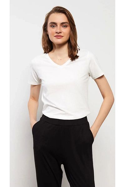 LC Waikiki Lc Waiki Basic V-Neck Solid Short Sleeve Cotton Women's T-Shirt