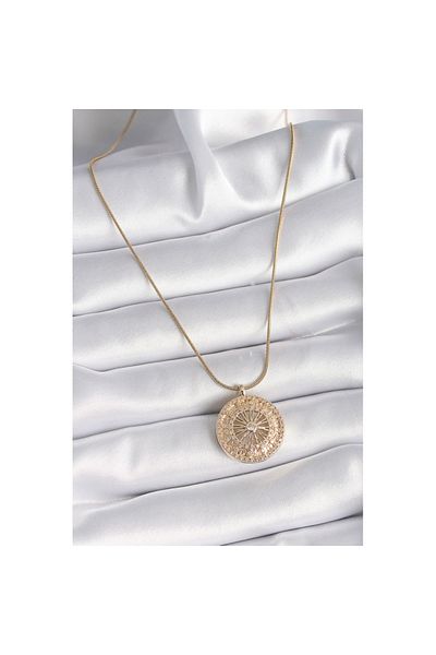 Skygo 316L Steel Gold Color Zircon Stone 12 Zodiac Sign Medallion Model Women's Necklace - Tj-Bko9542