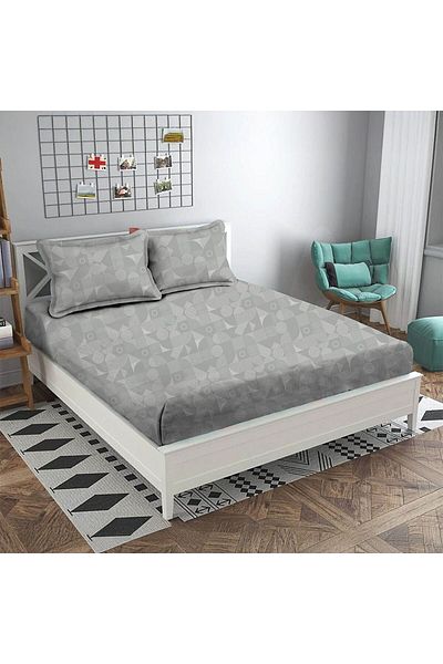 Danube Home Albany Super King Bed Fitted Sheet Set 200X200+30 Cm/50X75+15 Cm Grooves Grey|80 Cotton; 20 Lyocell