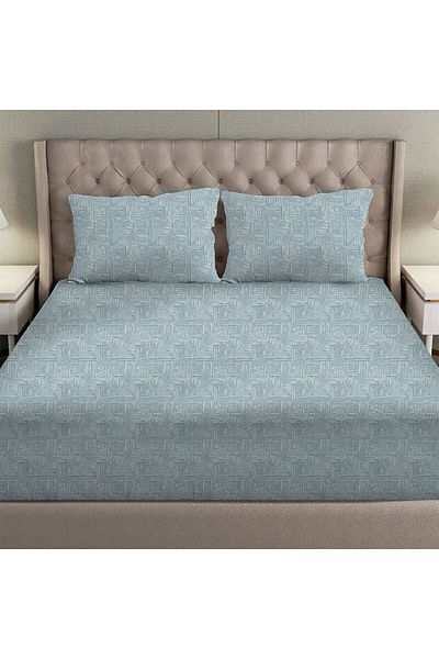 Danube Home طقم ملاءات سرير ألباني كوين المجهزة، مقاس ١٦٠×٢٠٠ سم + ٣٠ سم/٥٠×٧٥ سم + ١٥ سم، أزرق ميريت | ٨٠ قطن؛ ٢٠ ليوسيل