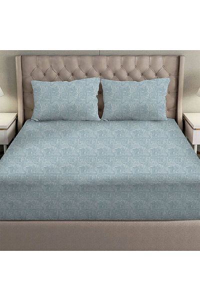 Danube Home Albany Super King Bed Fitted Sheet Set 200X200+30 Cm/50X75+15 Cm Merritt Blue|80 Cotton; 20 Lyocell