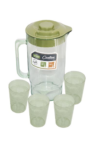 rexa Plastic Water Jug with Lid and 4 Matching Cups – Durable & Lightweight