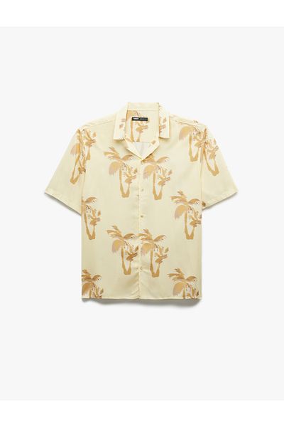 Koton New Season Short Sleeve Turn-Down Collar Viscose Palm Pattern Summer Shirt