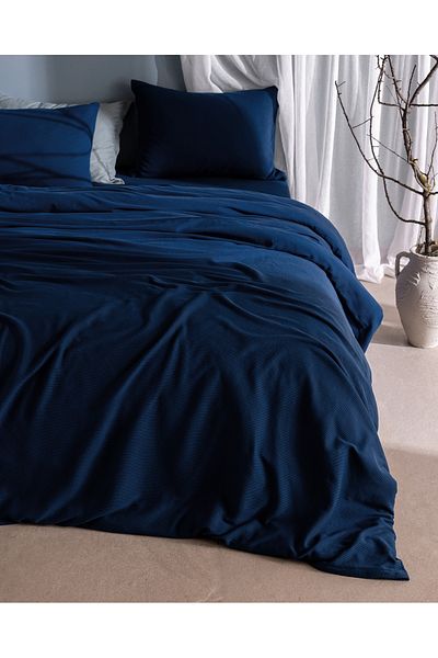 Madame Coco Marly Double 100% Cotton Combed Cotton Elastic Duvet Cover Set - Navy Blue