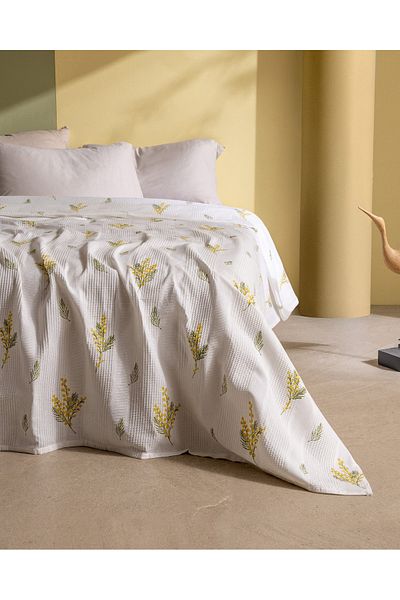 Madame Coco Yvette King Size 100% Cotton Karde Printed Pique - Yellow