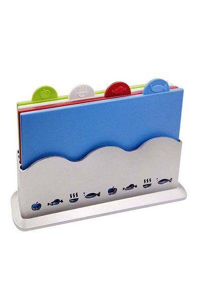 Dubkart Index Color-Coded Cutting Board Set with Holder Non-slip Thick Boards for Kitchen