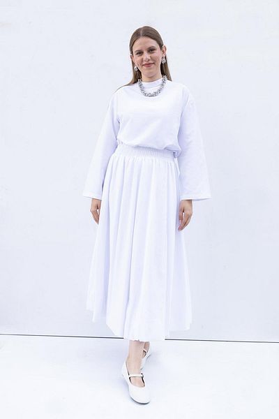 ALLDAY White-Balloon Skirt with Elastic Waist