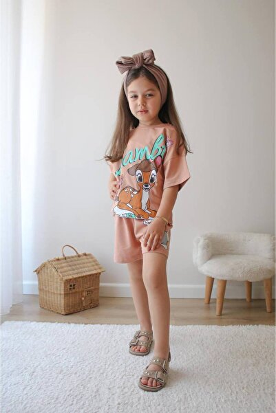 jeliboomkidswear Girl's Bambi̇ Printed Shorts Bottom Top Summer 2-Piece Set
