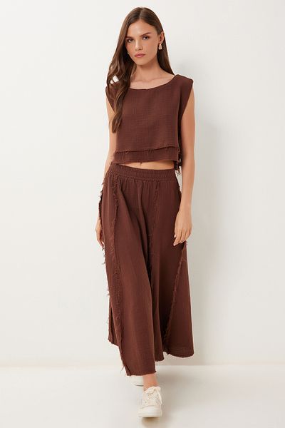 Lovelyİstanbul Muslin Blouse Skirt Set Brown Lgp0013