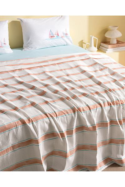 Madame Coco Simone Single 100% Cotton Karde Printed Pique Set - Orange