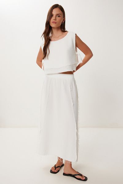 Lovelyİstanbul Muslin Blouse Skirt Set Ekru Lgp0013