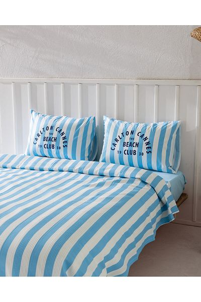 Madame Coco Coralie Double 100% Cotton Karde Printed Pique Set - Blue