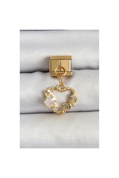 Skygo 316L Steel Dangle Zircon Stone Heart Model Gold Color Nomination Charm - Tj-Bc1409
