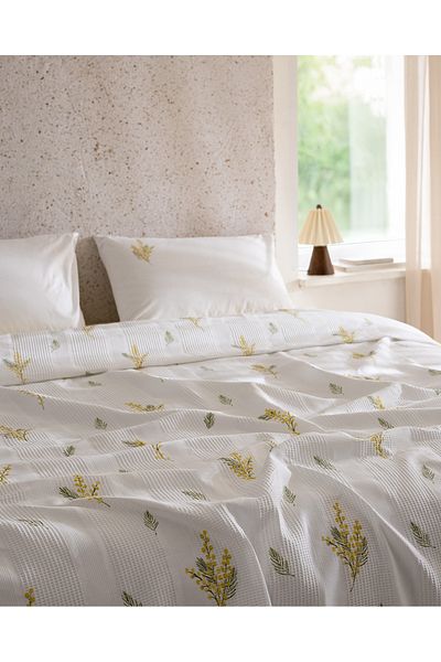 Madame Coco Yvette Double 100% Cotton Karde Printed Pique Set - Yellow