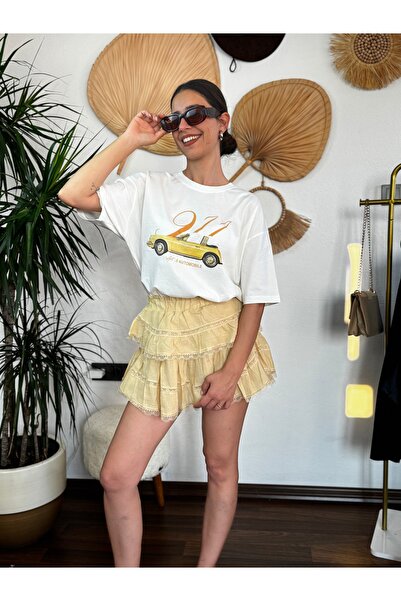 Butik Merve Sarıkaya Dantel Kenarlı İçi Şortlu Mini Etek