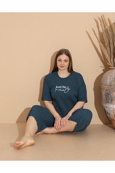 Intisimo Pijamale pentru femei, trei sferturi, bumbac, Just Be Real, mărime mare, albastru Nautilius - 5xl