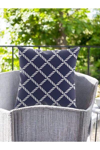 ASDİVA Smr Ship Rope Patterned Modern Throw Pillow Decorative Cushion Blue White Color 43X43
