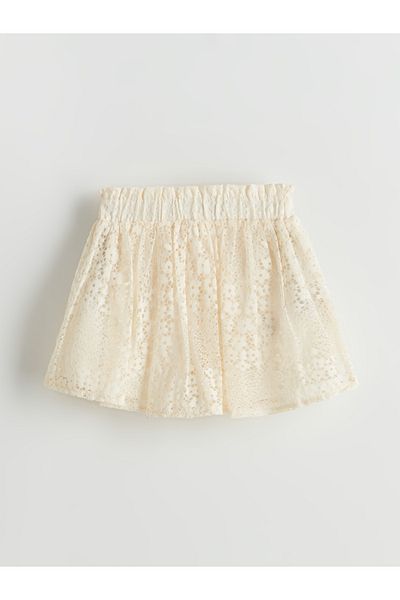 LC Waikiki Girls' Shorts Skirt with Elastic Waist and Lace Detail