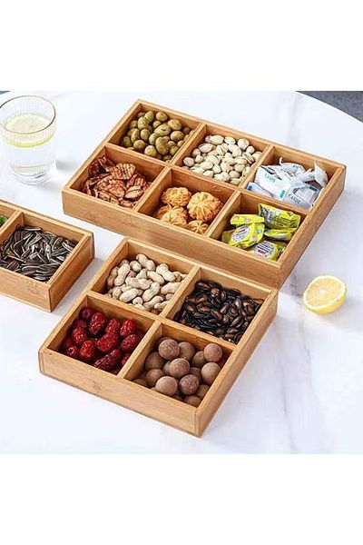 Saharaz Four-grid bamboo storage tray, safe and durable, suitable for desserts, fruits, snacks