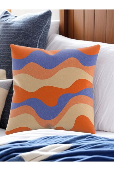 ASDİVA Smr Horizontal Wave Pattern Throw Pillow Orange, Blue, Cream Tone Tiny Bubble Detailed Throw Pillow 43X4