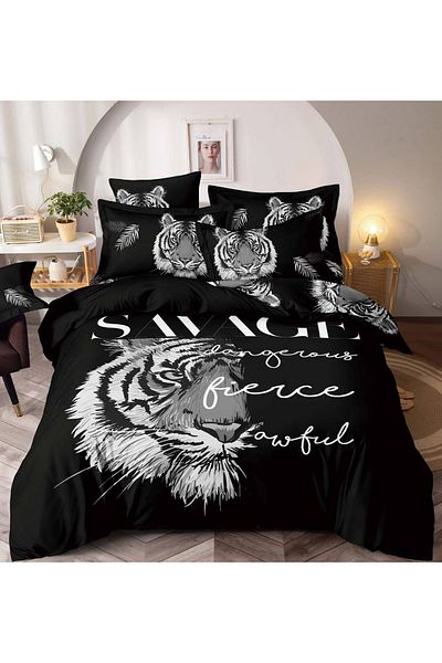 CHIRASO CHIRASO 3D Bedding, FINET, 6 Pieces, Sheet 235x240, 4 Pillowcases, Tiger