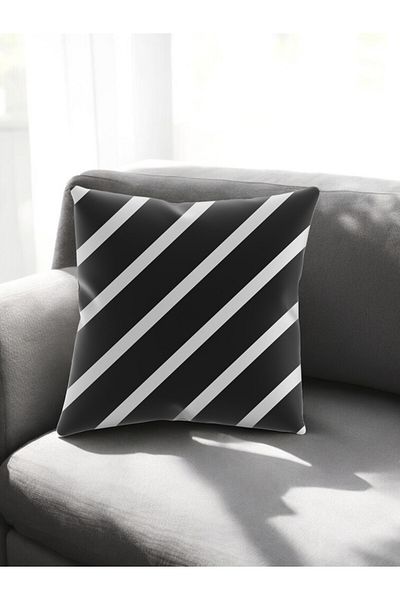 ASDİVA Smr Geometric Cross Pattern Decorative Throw Pillow Black White43X43