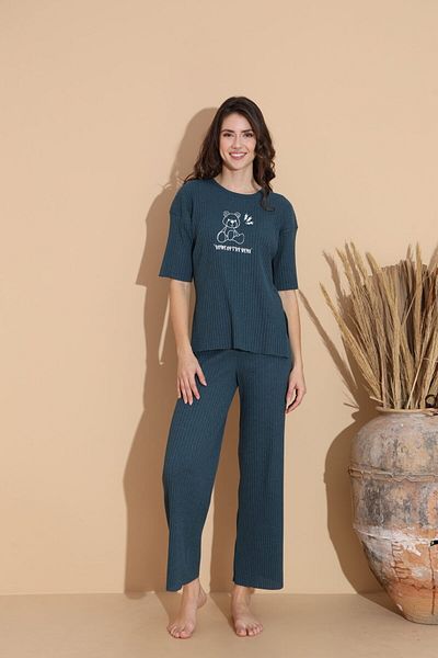 Intisimo Pijamale pentru femei, bumbac, Home Of The Bear, Nautilius Blue - XL