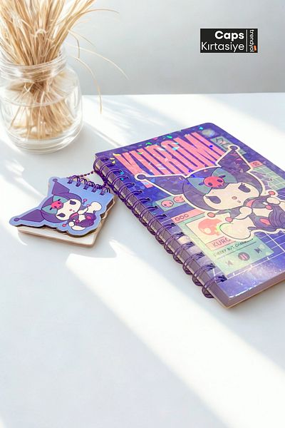 caps anlarınızı paylaştığınız ortağınız 1 Piece Kuromi Themed Holographic Glossy Cover Magnet Notebook + Mini Notepad
