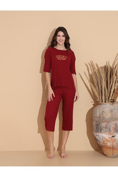 Intisimo Women's Pajamas, Three Quarters, Cotton, Cosy Love, Bordeaux Red - Xl