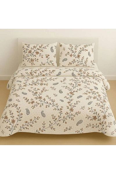 Sinada Brown Floral Patterned Pique Pillow Double