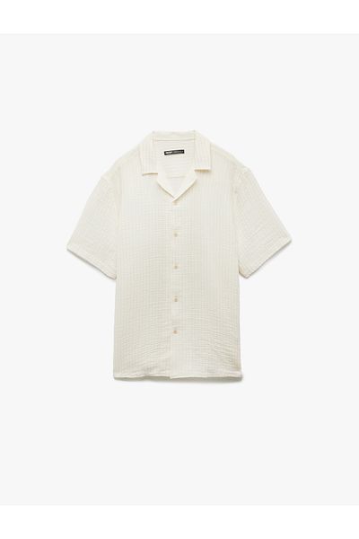 Koton New Season Short Sleeve Turn-Down Collar Regular Fit Buttoned Cotton Muslin Shirt