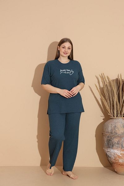 Intisimo Pijamale pentru femei, bumbac, mărime mare, Just Be Real, Nautilius Blue - XXL