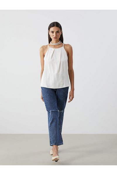 LC Waikiki Damenbluse aus Leinenmischung mit Rundhalsausschnitt