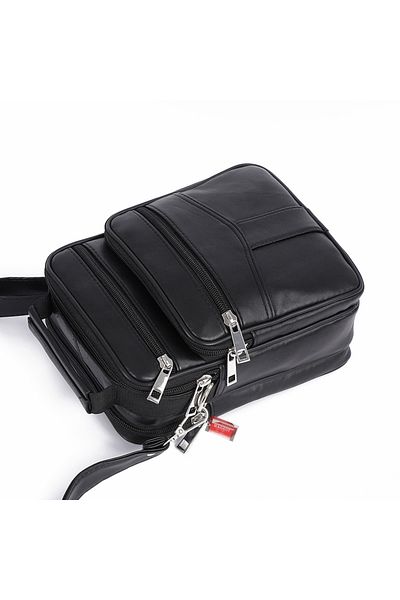 Magrot Borseta de umar si mana 22 x 17 cm din piele naturala, curea detasabila, neagra, Magrot 24030