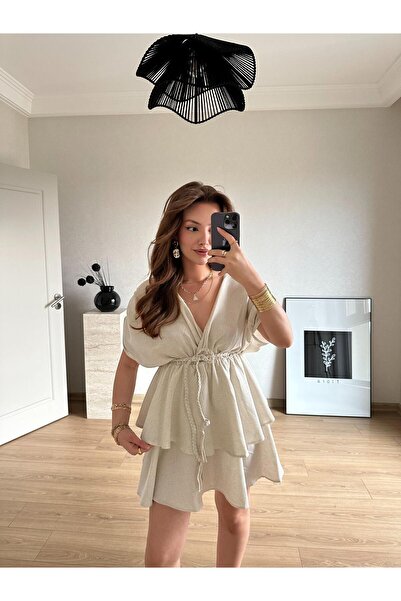 BAŞARAN Φόρεμα από λινό με πλεκτή ζώνη