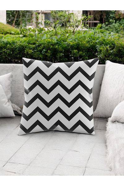 ASDİVA Smr Zigzag Polka Dot Patterned Modern Throw Pillow Decorative Cushion Soft Black White Colored 43X43