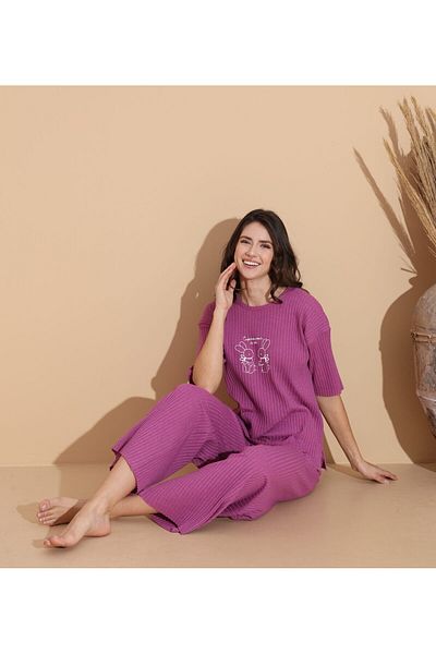 Intisimo Women's Pajamas, Cotton, Bunnies, Purple - L