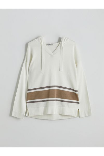 LC Waikiki Hooded Color Block Oversize Women's Knitwear Sweater