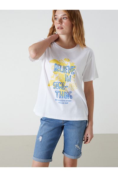 LC Waikiki Γυναικείο μπλουζάκι με στάμπα Crew Neck