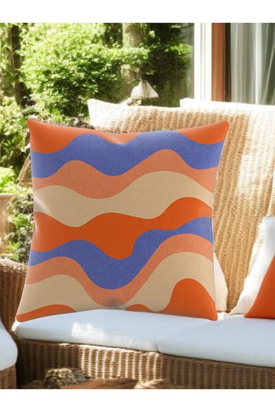 ASDİVA Smr Horizontal Wave Pattern Throw Pillow Orange, Blue, Cream Tone Tiny Bubble Detailed Throw Pillow 43X4