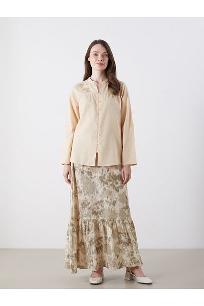 LC Waikiki Women's Shirt with Peep Collar and Floral Embroidery
