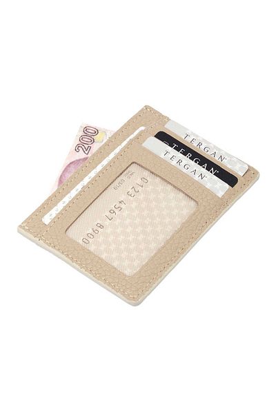 Tergan Beige Leather Unisex Credit Card Holder - S1Kk00001676-V4A