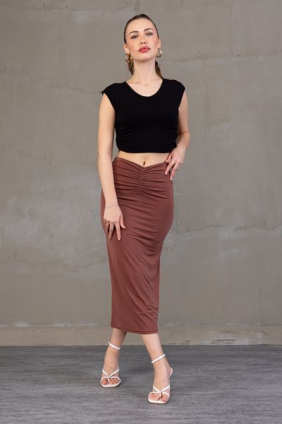 Zula Moda Dpareli Midi μολύβι φούστα – Φόδρα, Καλοκαιρινή, Ελαστική μέση