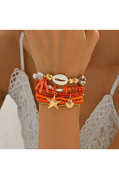 Choice1 Orange Bohemian Style Handmade Beaded Women's Bracelet, Rice Bead Sta...