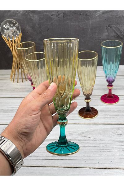 YzHome Set of 6 Double Colored Glass Footed Coffee Side Water Glass Cups 180ml