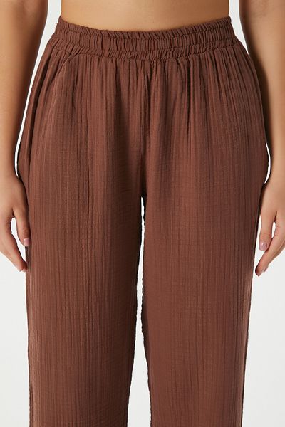 Ritnice Women's Maja 100% Cotton Muslin Brown Trousers with Elastic Waist